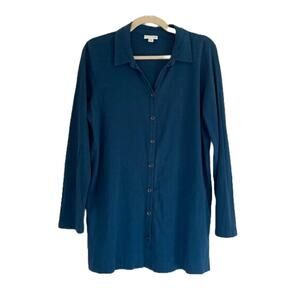 J. Jill Long Sleeve Blue Button Down Tunic/Shirt Pleated Detail, Oversized, M